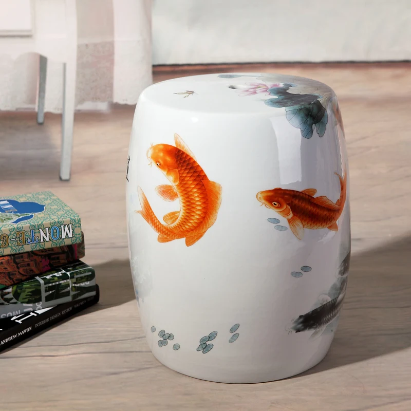 Fish painting Jingdezhen porcelain Garden stool ceramic stool for dressing table drum chinese chinese ceramic garden stools (5).jpg