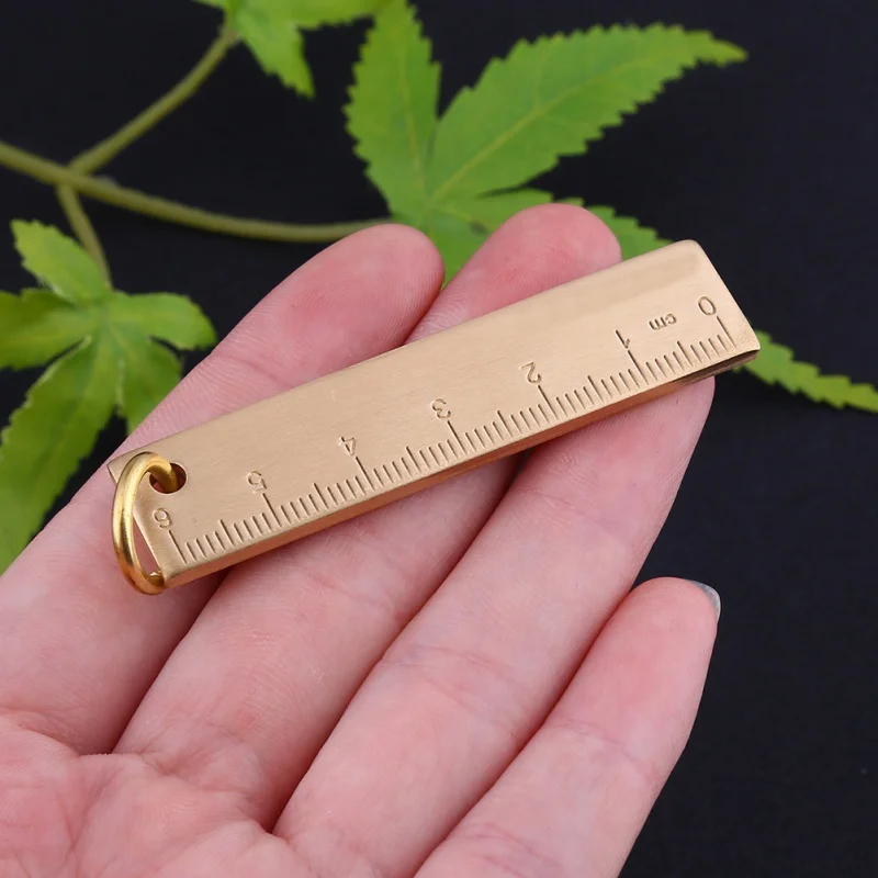 Short Straight Ruler Vintage Retro Style Brass Key Chain Hanging Stationery Metal EDC Measuring