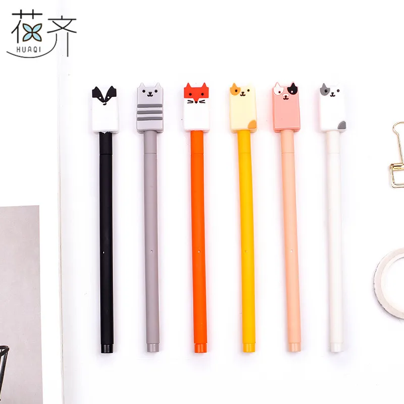 6 pcs/Lot Cute animal gel pen Signature writing pens Cute fox dog cat 0