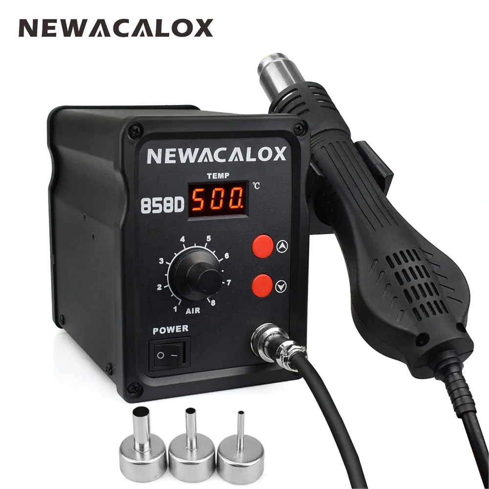 NEWACALOX 858D 700 Вт 220 В ЕС/США 500 градусов паяльная станция горячего воздуха терморегул светодиодный фен для BGA IC инструмент для распайки