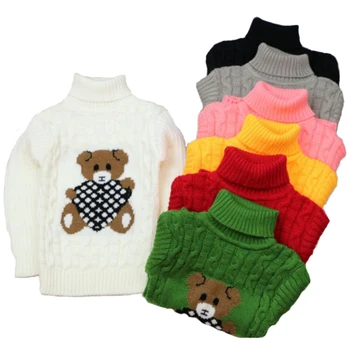 

Girl clothes boy winter knitted sweater coat high-necked thick warmth cartoon bear printing hot sale 1-8 y baby quality clothing