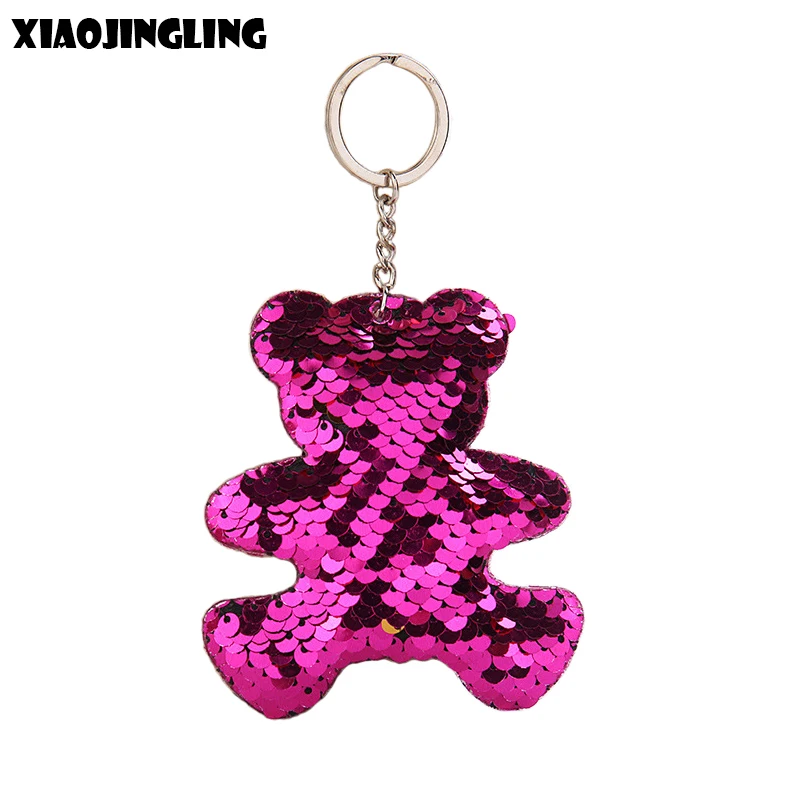 

XIAOJINGLIG Cute Animal Keyring Glitter Sequins Bear Keychain Gift For Women Charm Car Bag Pendant Accessories Key Chain Jewelry