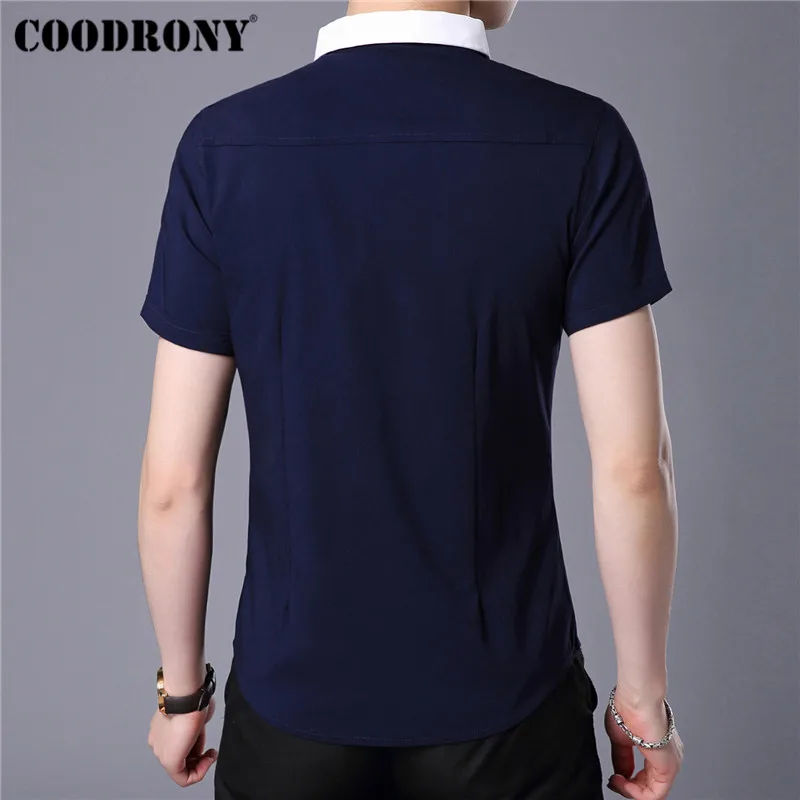 COODRONY, хлопковая Мужская рубашка, деловые повседневные рубашки, весна-лето, с коротким рукавом, мужская рубашка, уличная, Camisa Masculina, блузка S96002