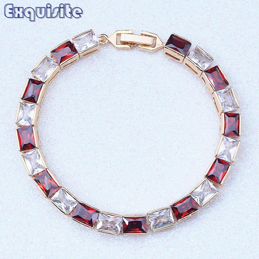 

Women Jewelry Dark Red Crystal White Cubic Zirconia Yellow Gold Color Bracelets Bangle Fashion For Party Gift H0009