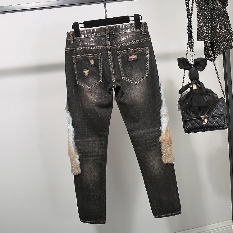 Color Lapin Cheveux Costume Pour D'hiver Réel Mode Deux Photo Veste Jeans Denim 2 Ensemble Chaud Courte Pantalon Femmes À Pièces Convient pièce xw0fB1SqF