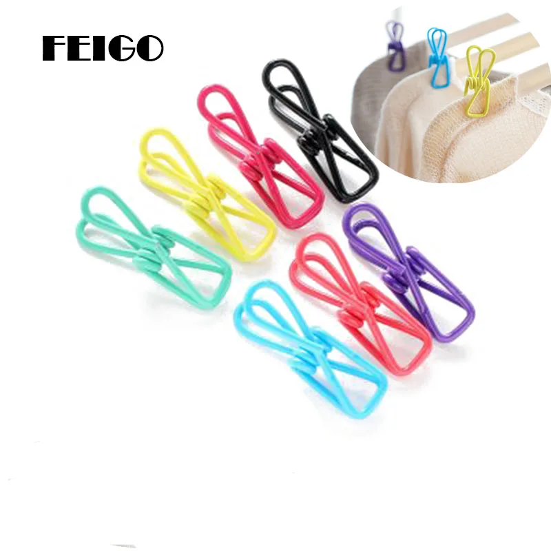 

FEIGO 10Pcs Household Quality Clip Stainless Steel Spring Clothes Socks Hanging Pegs Clips Clamps Colorful Laundry Clips F720