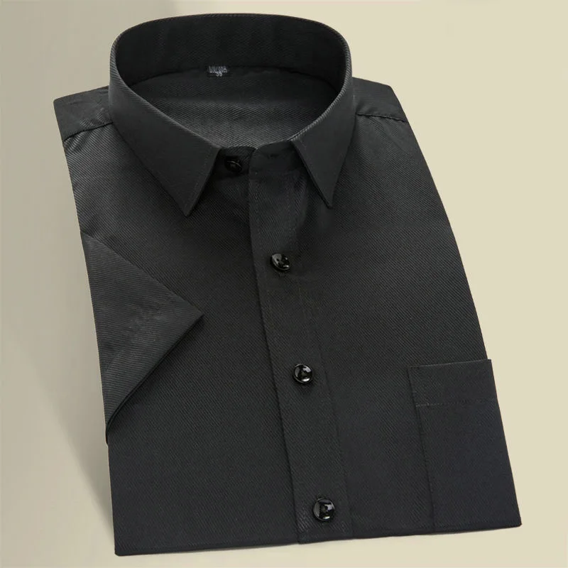 

2019 Mens Short-sleeved Pure Black Shirt Dress Men's Classic Anti-wrinkle Workwear Business Short Sleeved Twill Casual Shirts