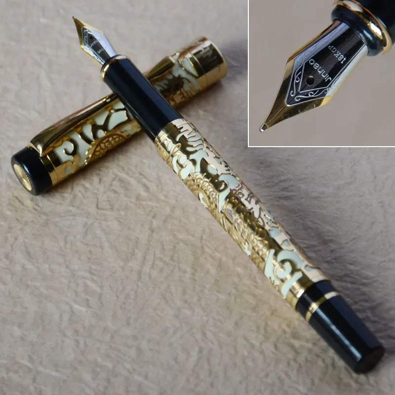 JINHAO 5000 белый и золотой Средний Перьевая ручка с тиснением дракона