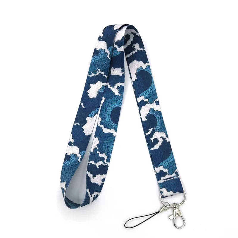 Hokusai Waves vintage 90s DIY women kids Neck Lanyard keychain Mobile Phone Strap ID Badge Holder Rope Key Chain Keyring cosplay