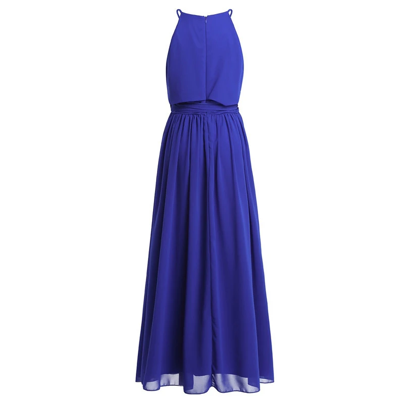 Vestido de Dama de Honra Festa de Casamento sem Mangas Vestido de Baile de Formatura Vestido de Comprimento Mulheres Senhoras Elegante Chiffon Longo Halter Completo 41 dama de honra festa de casamento sem