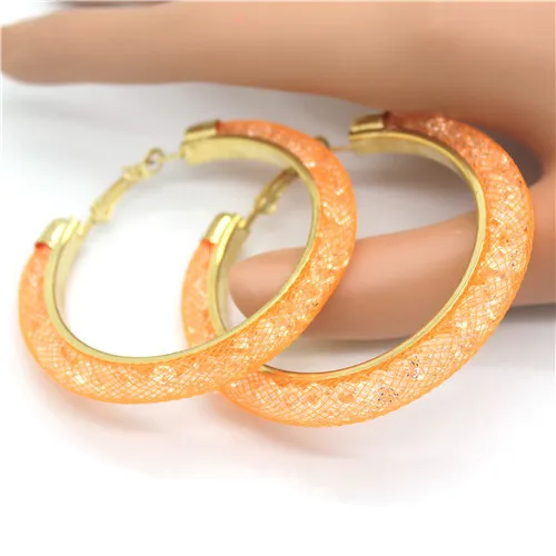Золотистые серьги-кольца с кристальной сетчатой цепочкой новые женские серьги 18 цветов серьги Круги Ювелирные украшения - Окраска металла: Orange