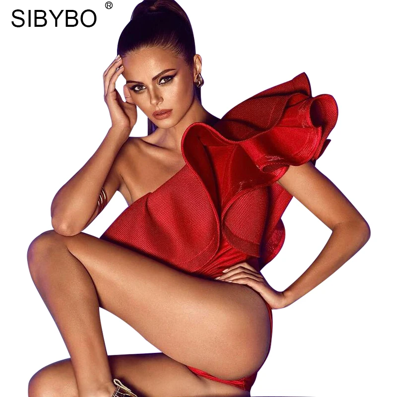 Sibybo 2019 كشكش ارتداءها النساء أسود أبيض مثير أنيقة Playsuit ثوب فضفاض للمرأة بذلة Bodycon Combinaison فام Sibybo 2019 كشكش ارتداءها النساء أسود أبيض مثير أنيقة Playsuit ثوب فضفاض للمرأة بذلة Bodycon Combinaison فام