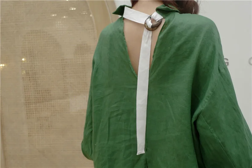Cheerart зеленая винтажная блузка женская открытая спина топ размера плюс свободная с принтом с длинным рукавом женская блузка Осень