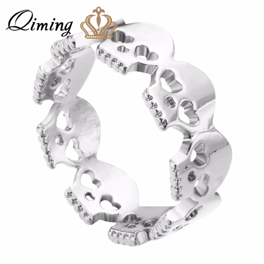QIMING Золотое серебряное Винтажное кольцо с черепами для бесконечности мужские ювелирные изделия кольца с костями и черепами браслет подарок винтажная мода для женщин девушек