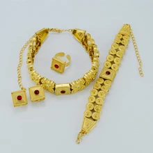 Африканские эфиопское Золото Цвет Чокеры клип для ожерелья серьги кольцо Habesha Эритрея Свадебные ювелирные изделия Подарочный набор# J0791