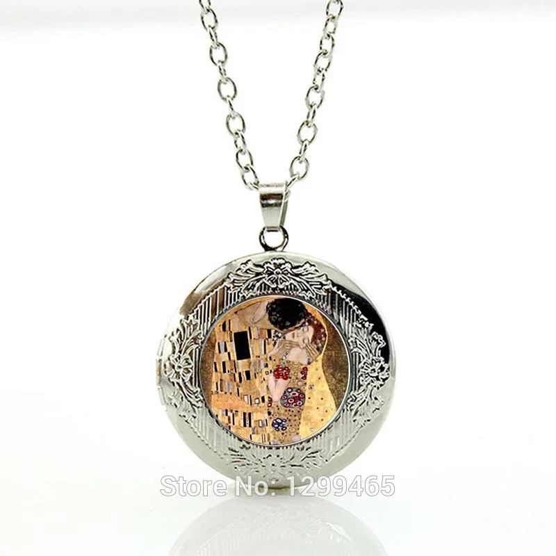 

The Kiss lover Klimt Glass Art Picture Pendant 2015 silver female choker statement Necklace moroccan fashion jewelry N370