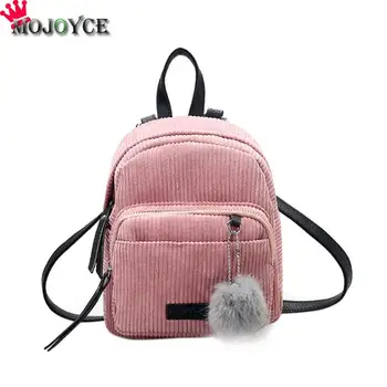 

Mini Backpack Women Fur Ball Corduroy Small Backpack Spring Winter School Bags for Teenage Girls Mochila Feminina Sac a Dos