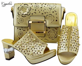 

Graceful party sets series matching with sandal shoes and handbag set for lady YM007 in gold, heel height 8.5cm