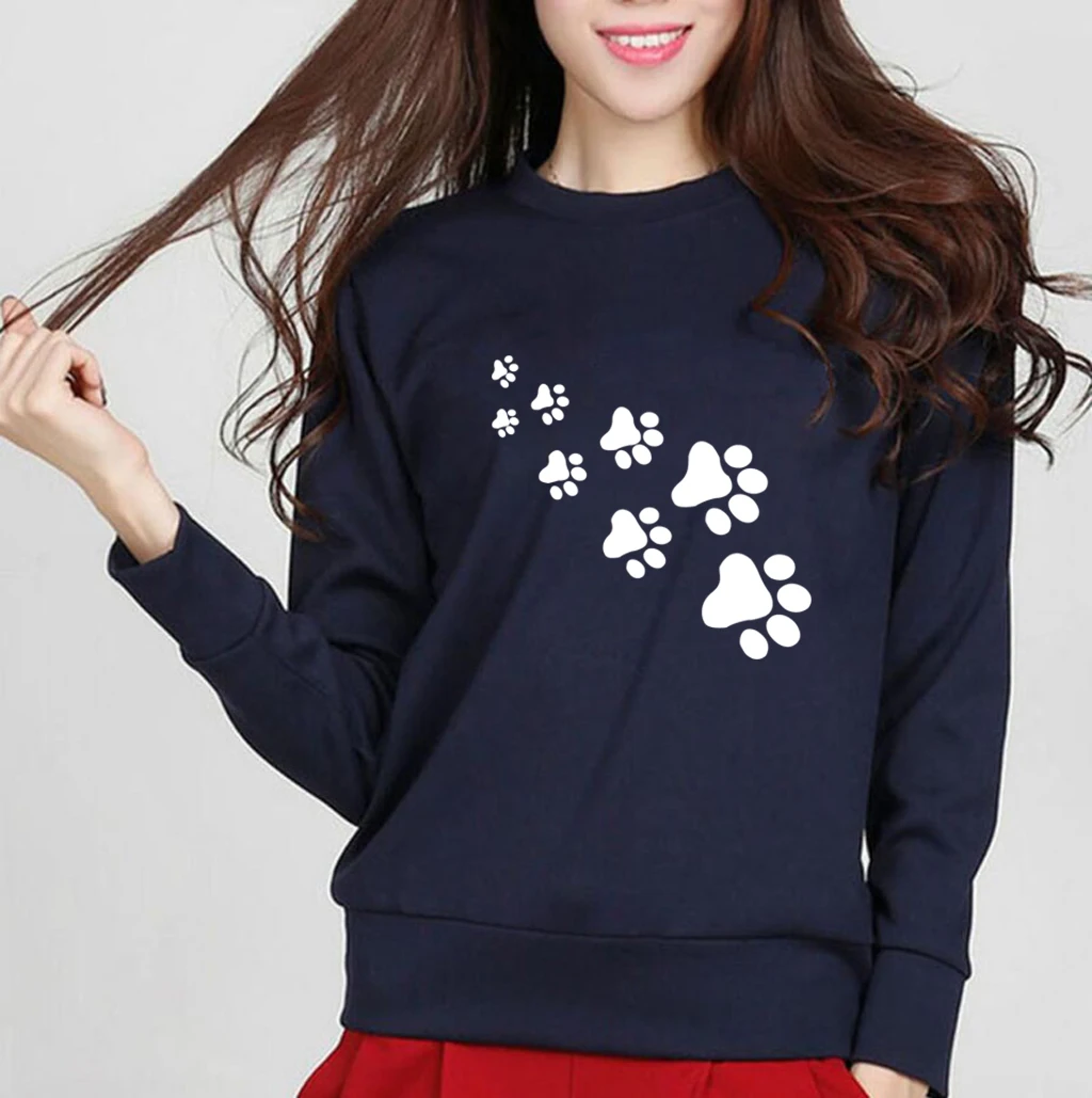 Kawaii Cat Paws Printed Hoodie Women 2019 Spring Autumn Women Hoodies