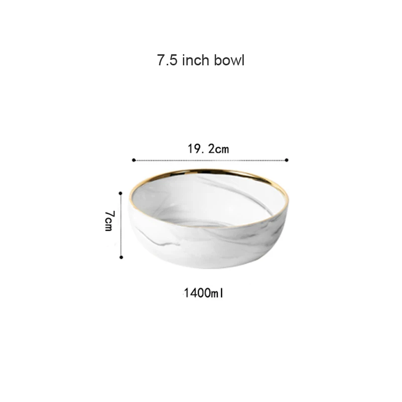 1 шт. креативный мраморный узор фарфор круглый обеденный рисовый суп салат ужин сервировочная тарелка блюдо Золотая инкрустация Экологически чистая столовая посуда - Цвет: 7.5inch bowl