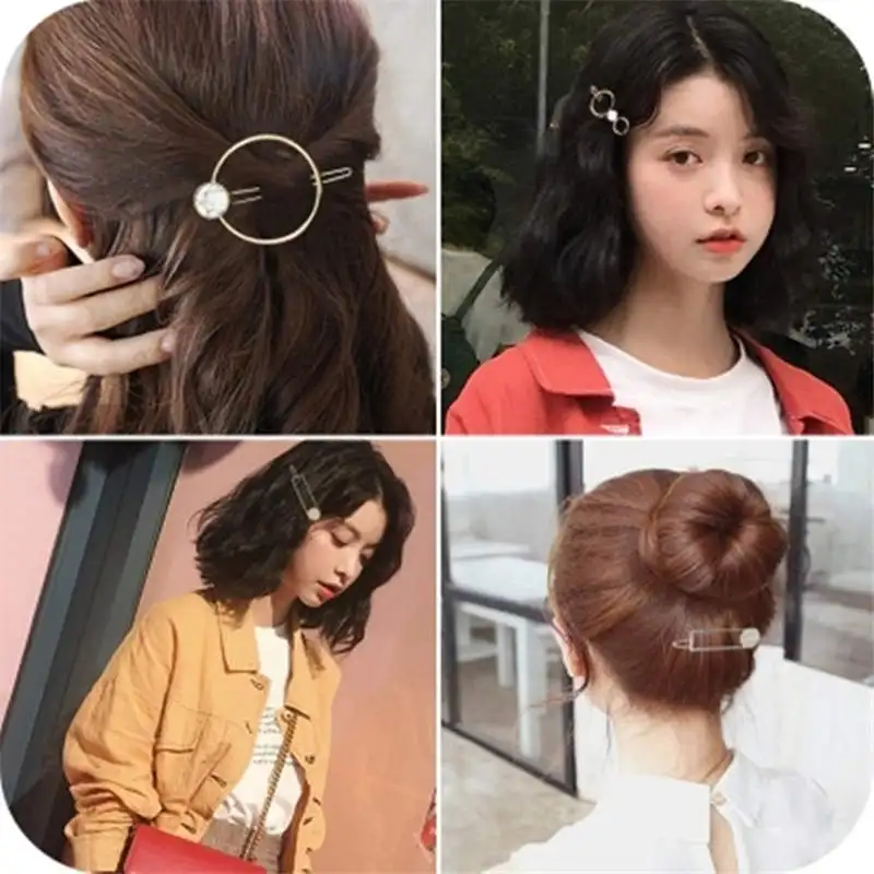 Fashion Women Girls Metal Circle Square Hair Clips Natural Stone Hairpins Barrettes Wedding Hair Clip Accessories Dropshipping