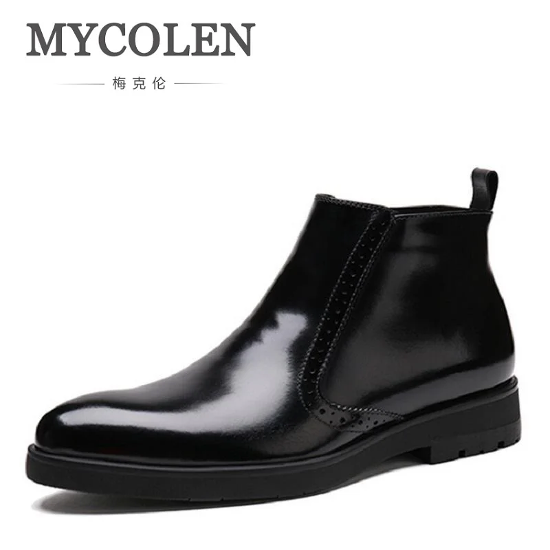 

MYCOLEN Men Boots Black Luxury Fashion Classic Business Office Formal Ankle Boots Genuine Leather Pointed Toe Men Shoes zapatos