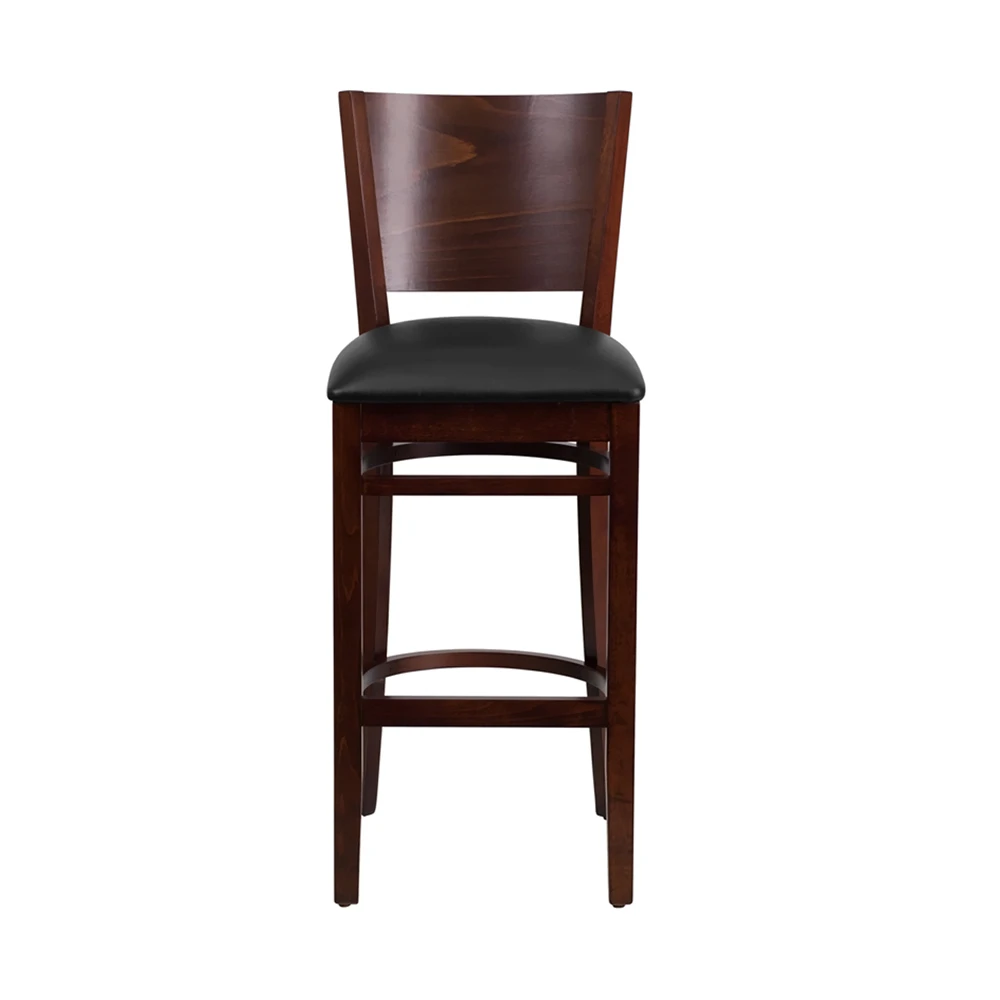 Flash Furniture Lacey Series Solid Back Walnut Wooden Restaurant Barstool - Black Vinyl Seat (3)