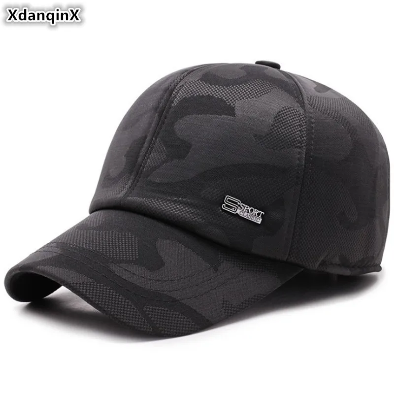 

XdanqinX Men's Hat Winter Warm Thick Baseball Caps With Ears Middle-aged Dad's Tongue Cap Adjustable Size Brands Hats For Men