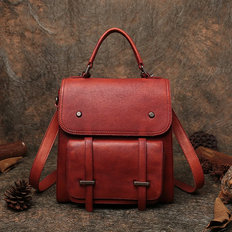 Women College Backpacks 2019 Latest School Bag Handmade Genuine Leather Female Satchel Back Pack Bags Men Multifunction Backpack