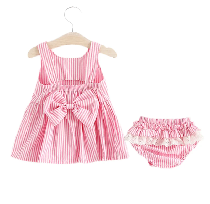 

Baby Girls Clothing Sets 2019 New Arrival Bow Dress Striped PP Pants Sets Summer New Born Baby Clothes Pink Blue For 0-36M CS97