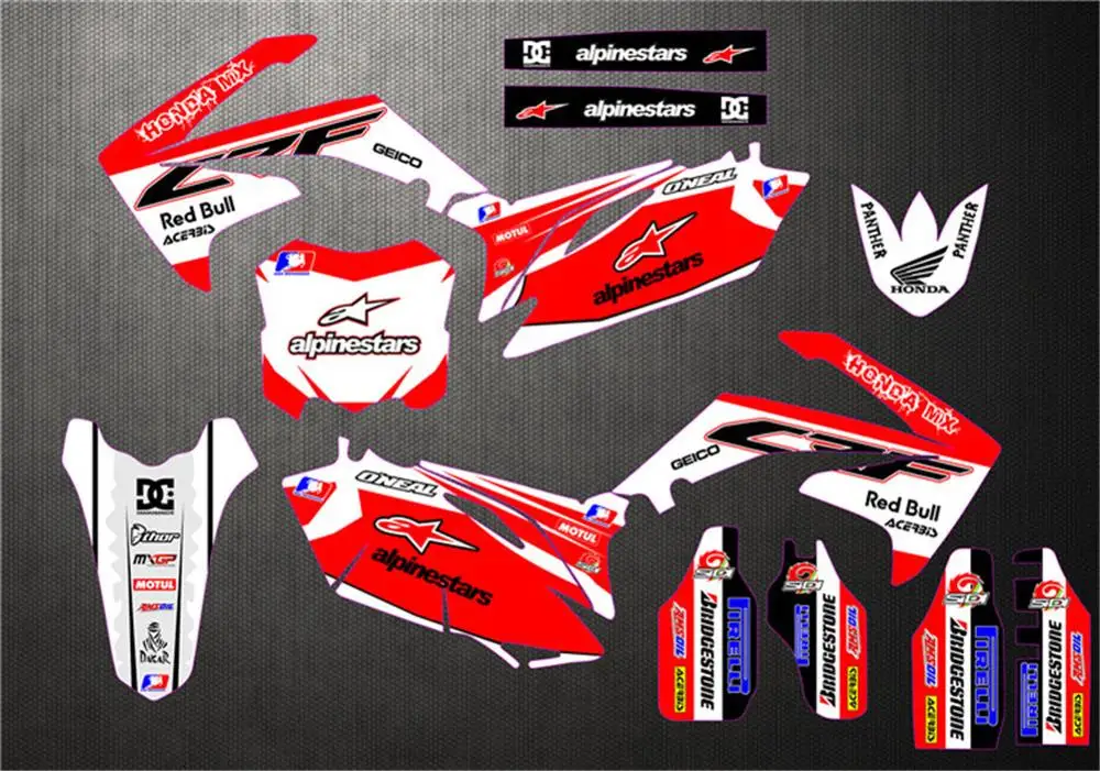 

For Honda CRF250 CRF250R CRF450 CRF450R CRF 250 450 2010 2011 2012 Motorcycle New Team Graphics Background Decal Sticker Kit