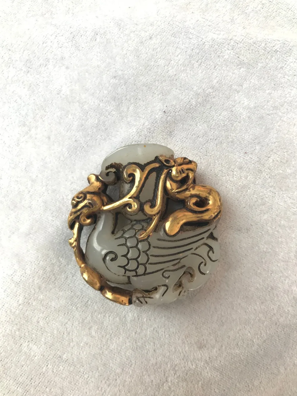 

Chinese Antiquity Metal inlay jade ware Birds and beasts Totem