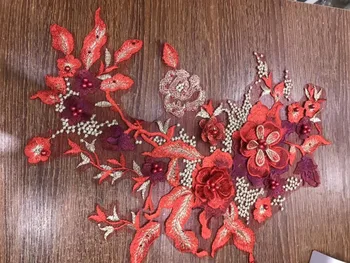 

3D Flower Embroidery Applique Patches Sew on Pacthes Lace Fabric Motif Clothes Decorated DIY Wdding dress
