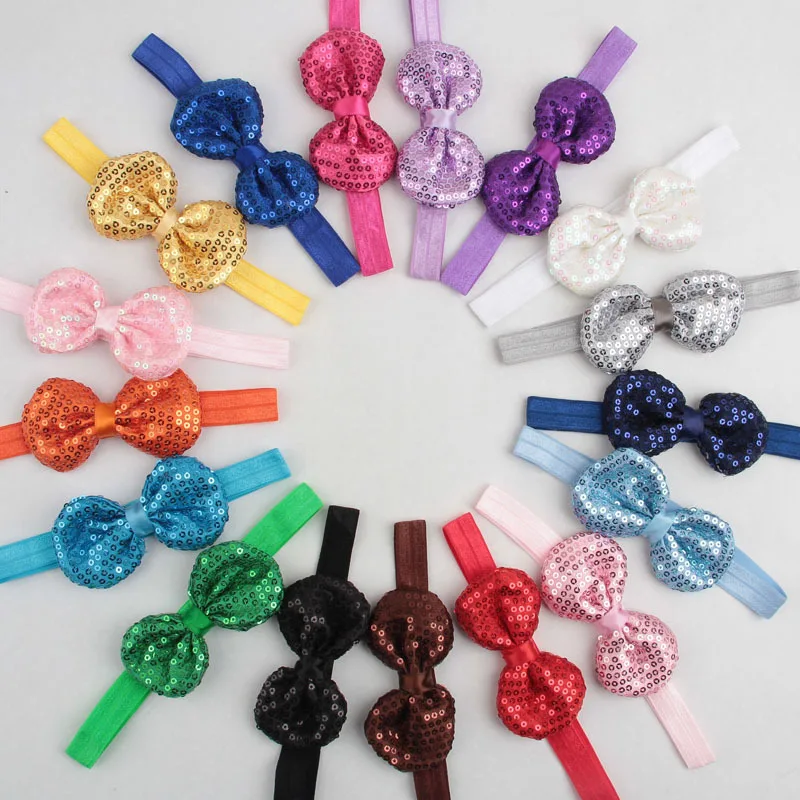 20pcs/lot Baby Headband Glitter Bow Headbands for Children Girls Sequin
