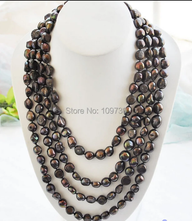 

Jewelr 003482 LONG 100" black baroque freshwater pearl necklace