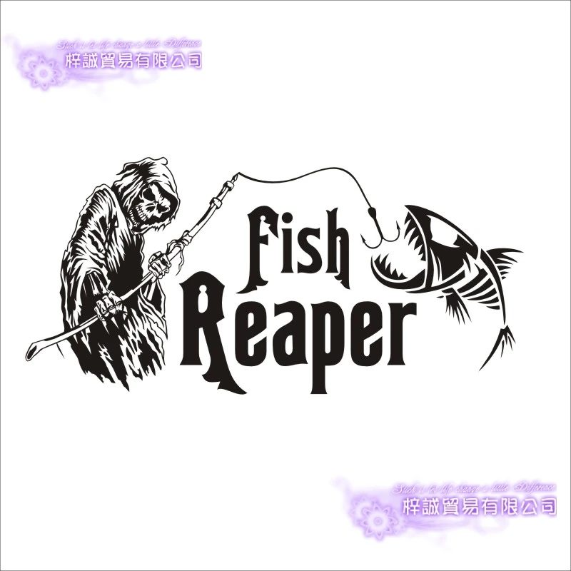Fishing Sticker Car Skull Fish Reaper Decal Angling Hooks Tackle Shop Posters Vinyl Wall Decals Hunter Decor Mural Sticker