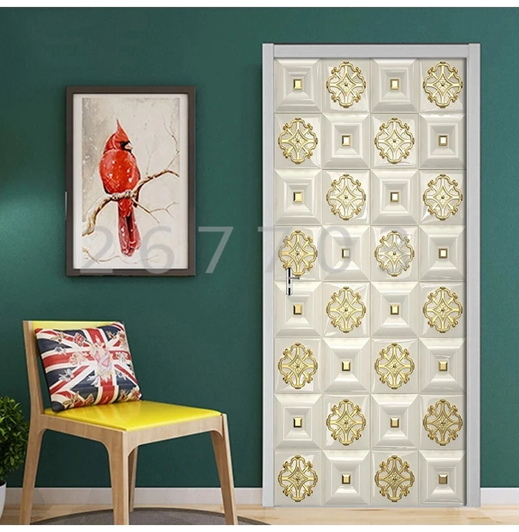 3D наклейки на дверь золотые тисненые наклейки решетки гостиной спальни двери декор самоклеющиеся настенные наклейки имитация 3D обои