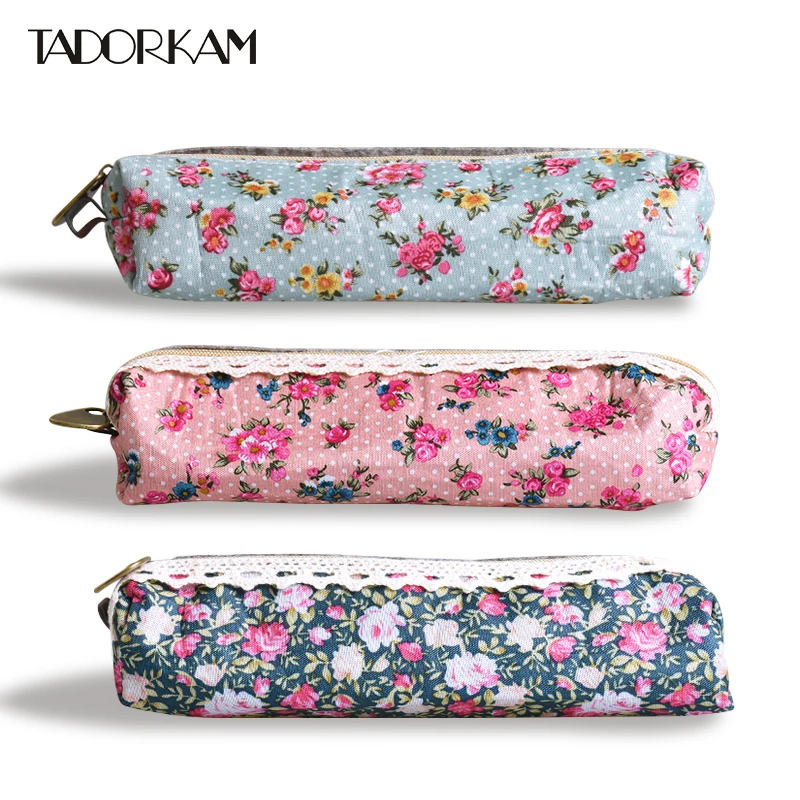 Floral Lace Pencil Case Retro Flower Coin Purse Zipper Pencil Box Kid