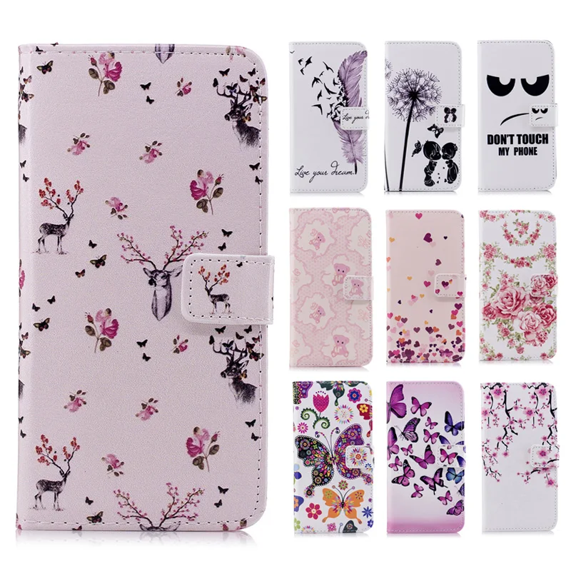 

Book Flip Leather Cases For Huawei P Smart Case Butterfly Flower Printed Silicone Wallet Cover For Huawei Enjoy 7S/p smart Case