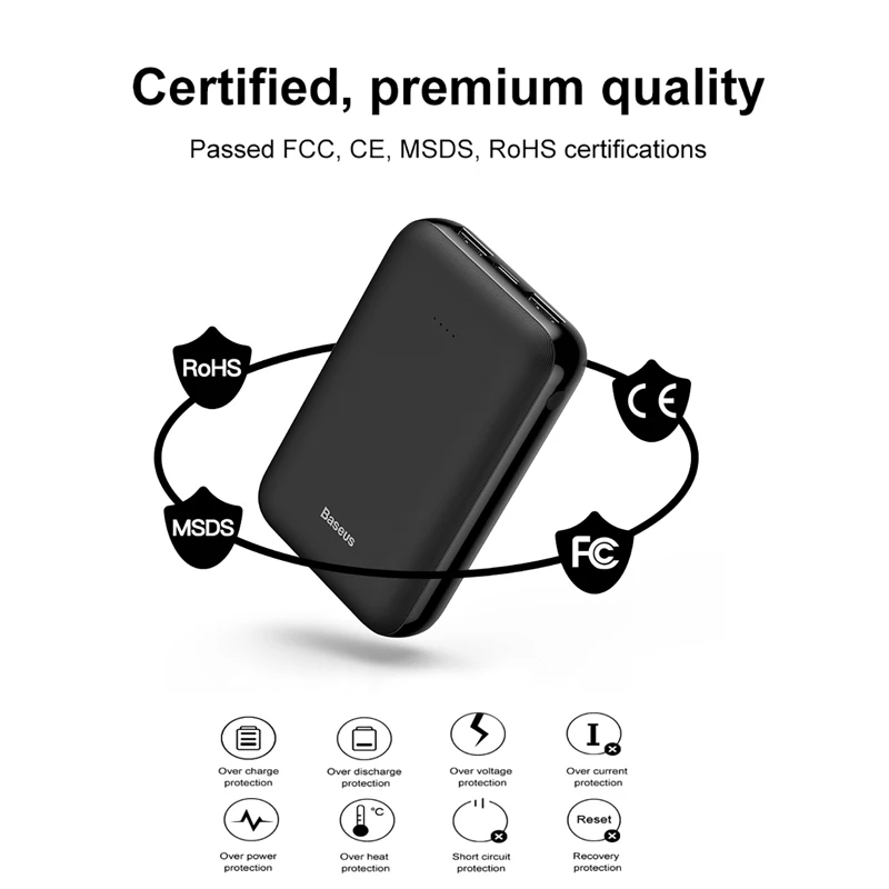 Baseus 10000 мАч Мини банк питания портативное USB зарядное устройство 10000 мАч банк питания для iPhone samsung Xiaomi внешний аккумулятор банк питания