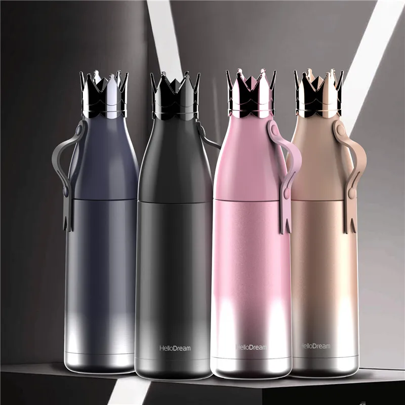 

Bpa Free Mini 350ml Vacuum Flasks stainless steel Thermals Cup Electroplate Crown Lid Thermos Water Bottle With Silica gel Rope