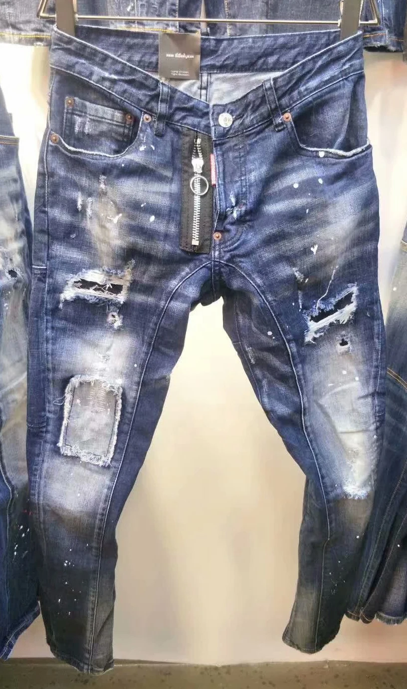 

NEW Men Jeans Ripped for Men Skinny DSQ Jeans Pants Men Jeans Zipper Outwear Man Pants A231