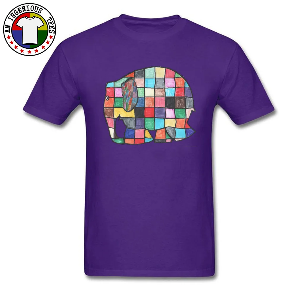 Men's Funny Tops Shirt O Neck Summer/Autumn 100% Cotton T Shirt Casual Short Sleeve Elmer elephant patchwork Tops T Shirt Elmer elephant patchwork purple