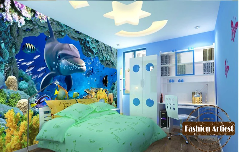 custom 3d kids ocean wallpaper mural live fish dolphin aquarium tv