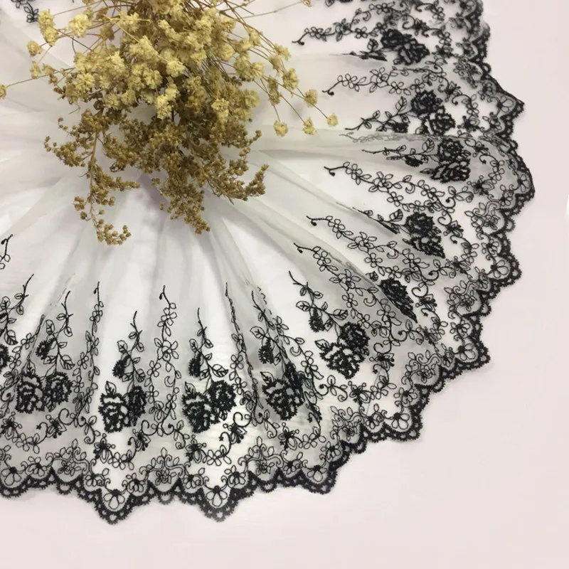 

1Yard high quality Stretch elastic lace ribbon 20cm width cotton White lace Trim embroidered nigerian african lace fabric sewing