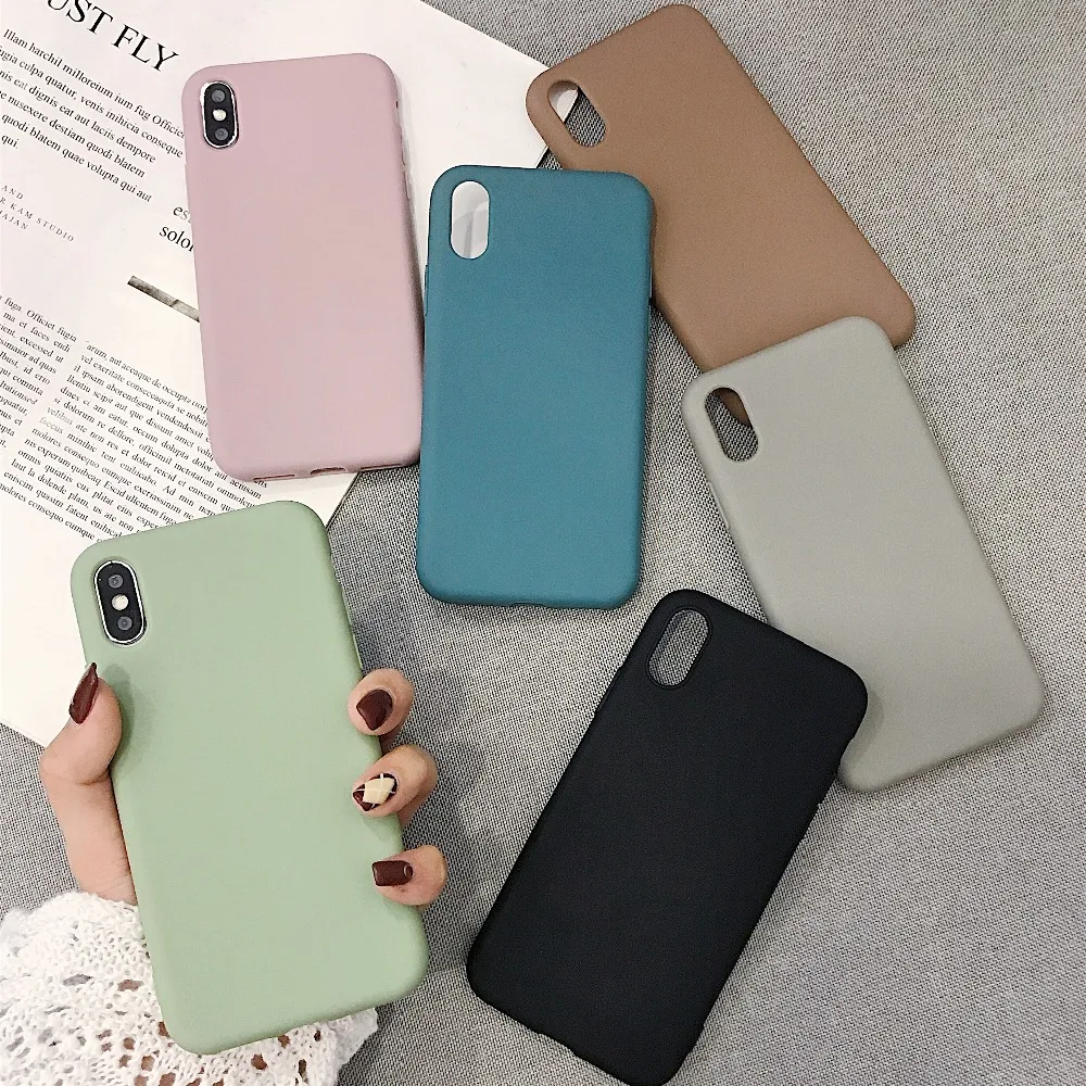 

Case For iPhone 6 6S 7 8 Plus X XS Max XR 7Plus 8Plus Candy Color Simple Soft TPU Luxury Phone Case Shockproof Silicone Cover