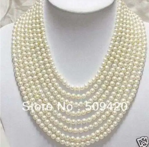 

Free Shipping8 Rows Genuine 6-7mm White Akoya Cultured Pearl Necklace