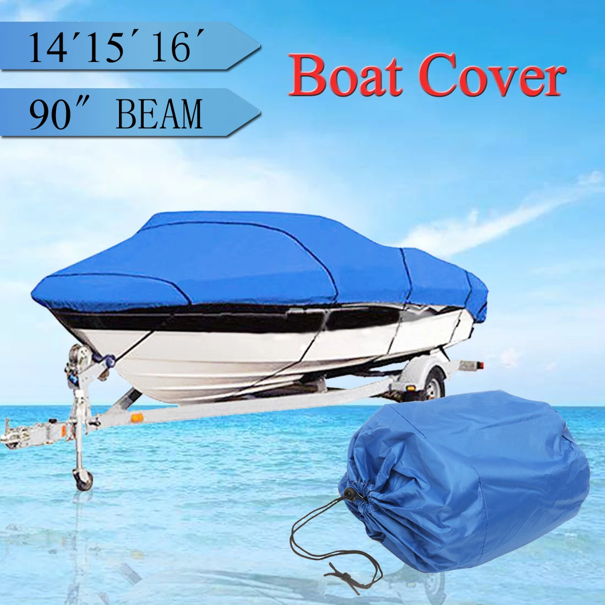 

Heavy Duty 14-16ft Beam 90inch Trailerable 210D Marine Grade Boat Cover Waterproof UV Protected Blue