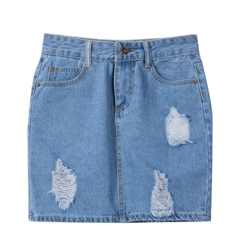 

New Arrivals Women Holes High Waisted Bodycon Denim Skirts Girls Fashion Cool Summer Pencil Mini Skirts