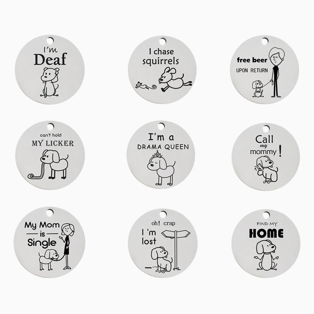 

FUNNY CUSTOMIZED DESIGNS Stainless steel Personalized Dog ID Tag Custom Round Engraved Name Tag for pet Dog Cat